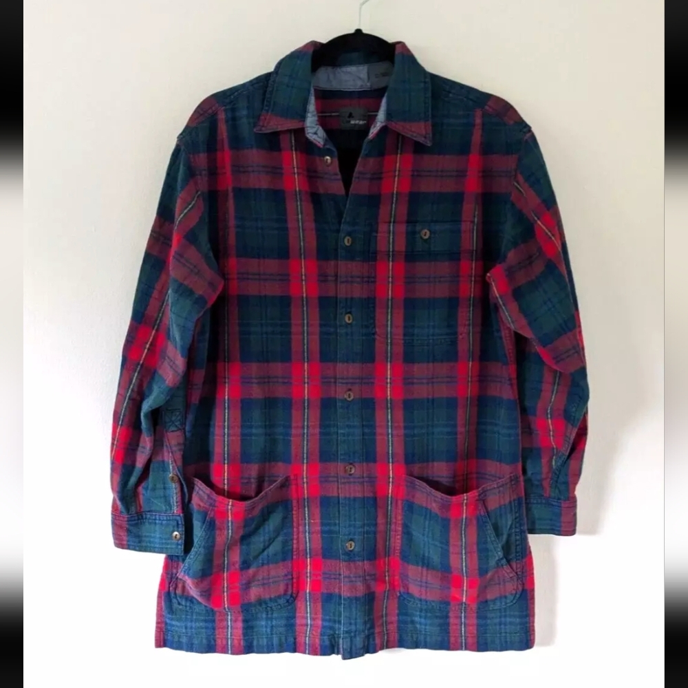 Vintage Liz Claiborne Plaid Button Up Work Shirt Chore Barn Womens Sz Small